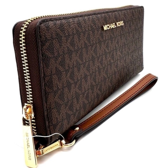 Michael Kors Large Continental Wallet Wristlet Leather Brown - Picture 4 of 8
